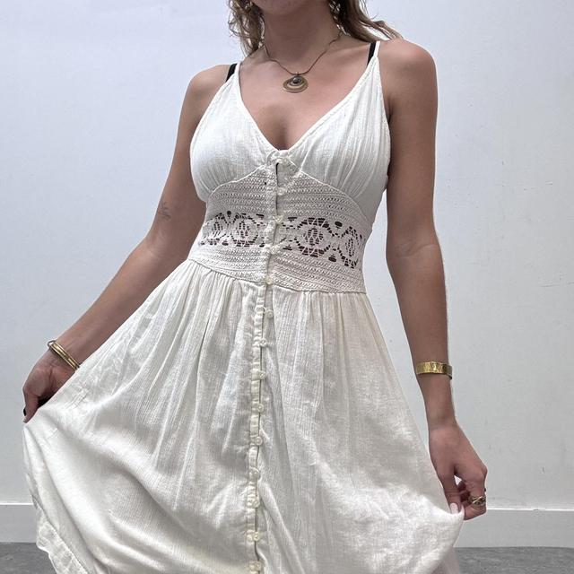 White lace boho flared midi dress