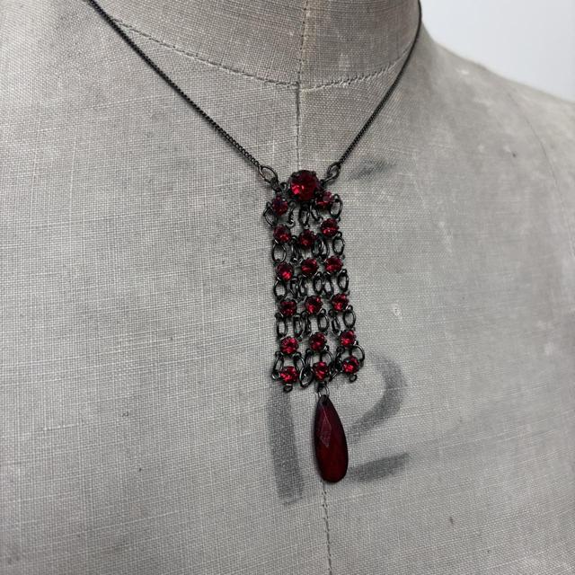 Red gemstone layered chain necklace