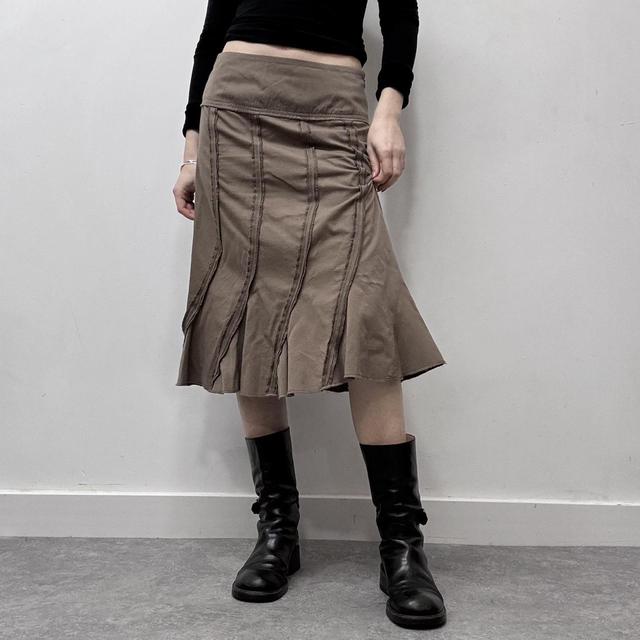 Flared tan striped midi skirt