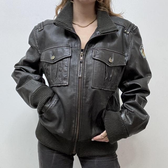 Oversized brown leather jacket