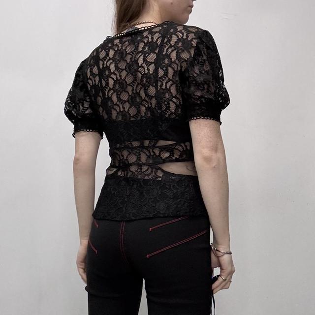 Sheer black lace embroidered top