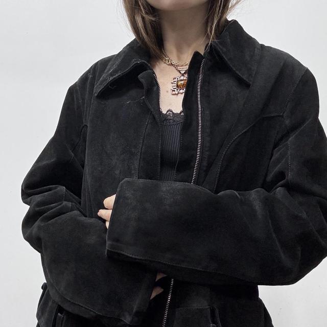 Black suede leather blazer