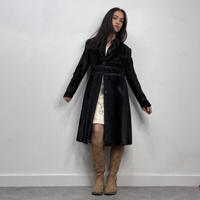 Black faux ponyhair fur peacoat coat