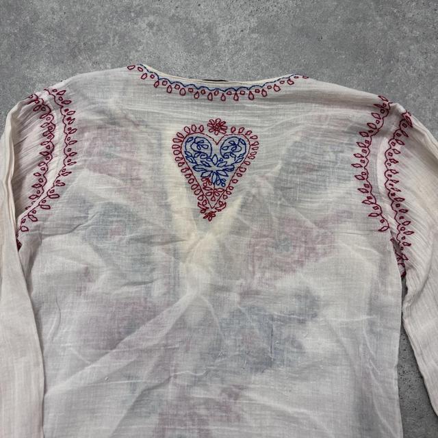 White cotton embroidered flared shirt