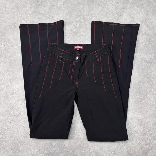 Black contrast stitch flared suit trousers