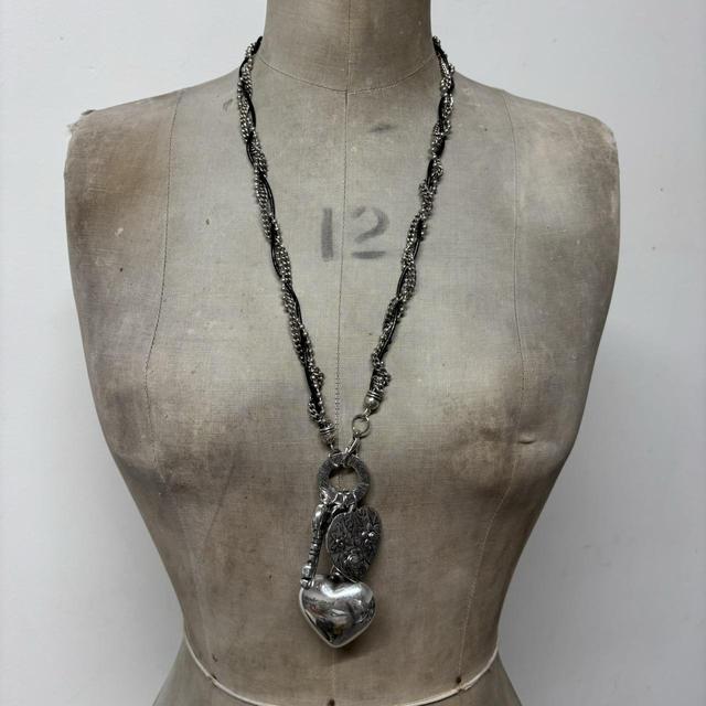 Chunky silver charm necklace