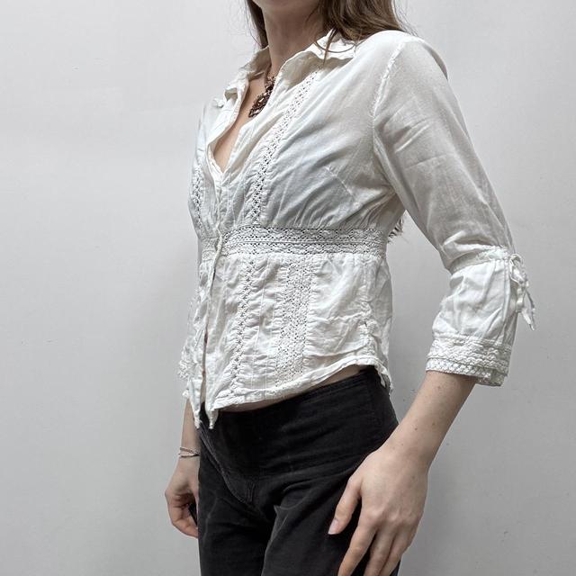 White lace flared shirt