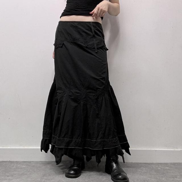 Black grunge cargo maxi skirt