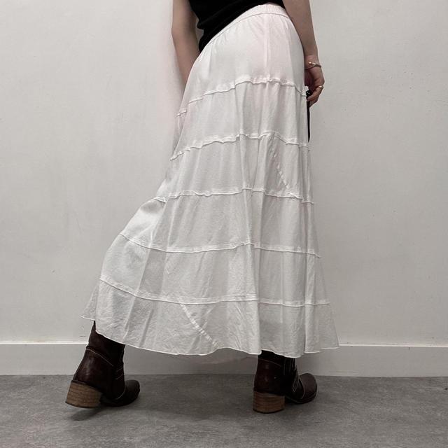 White cotton tiered maxi skirt