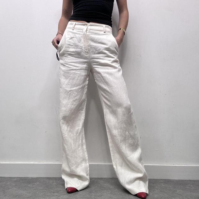 Flared wide leg linen trousers