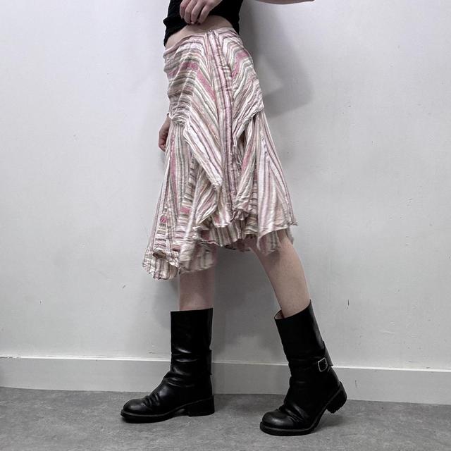 Asymmetric puff pinstripe diagonal midi skirt