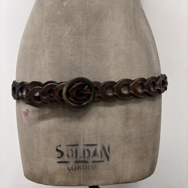 Woven brown leather belt