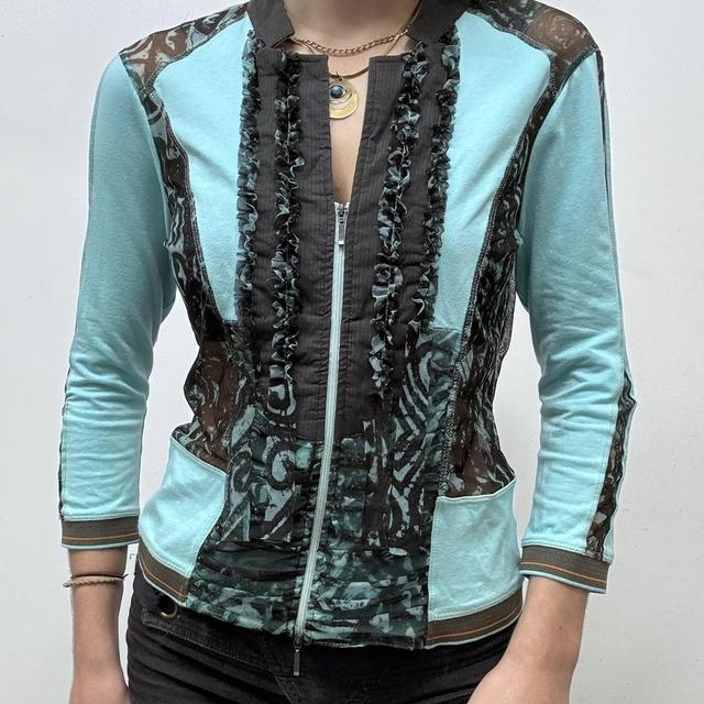 Sheer leopard graphic zip up