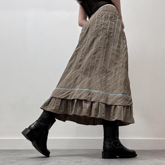 Brown pinstripe tech maxi skirt