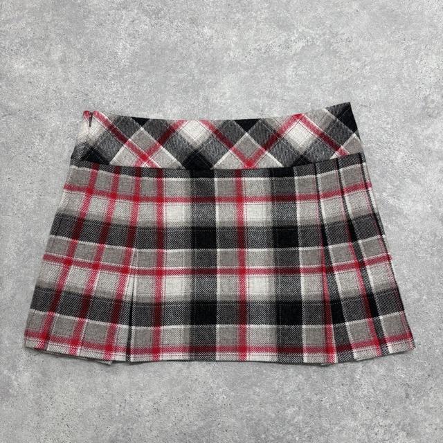 Black and red checked pleated kilt