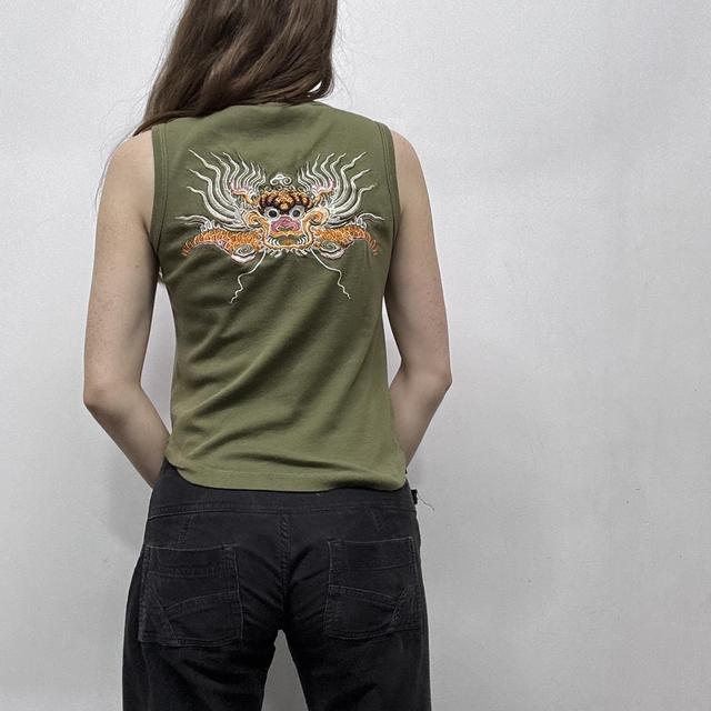 Khaki graphic embelsihed vest