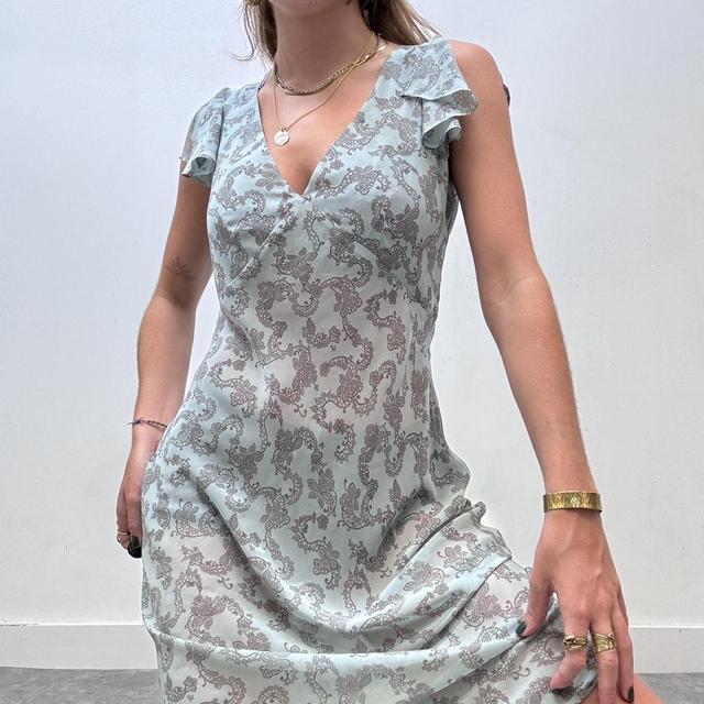 Blue paisley sheer midi dress
