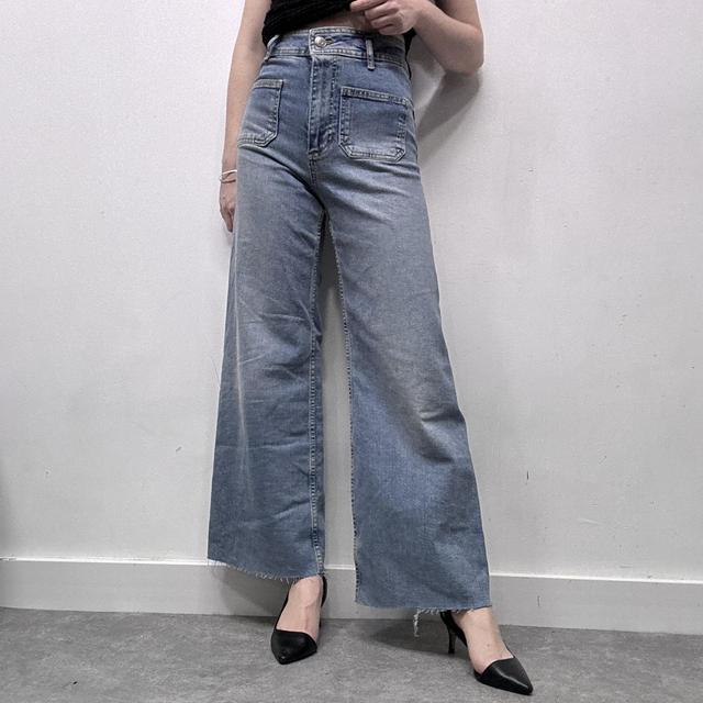 Flared pocket front wide leg zara jeans