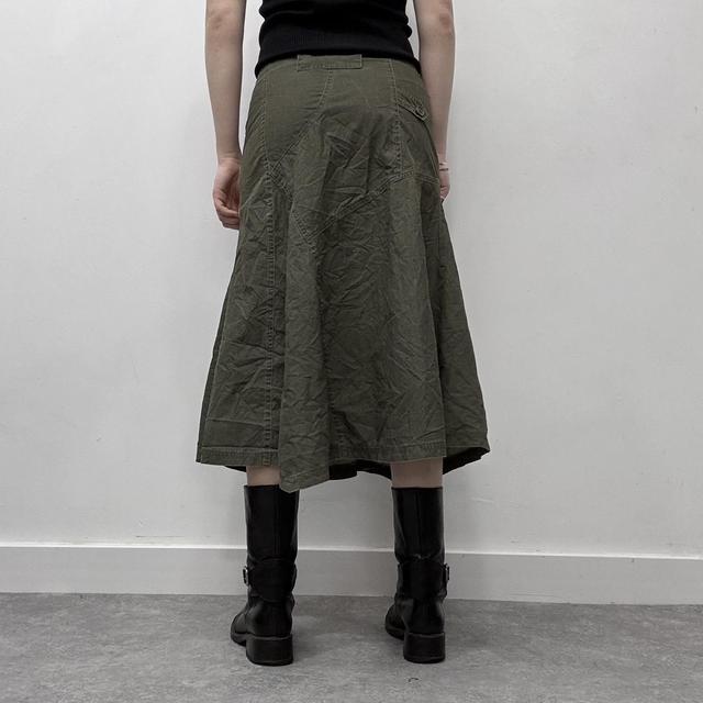 Khaki cargo flare ruffle skirt