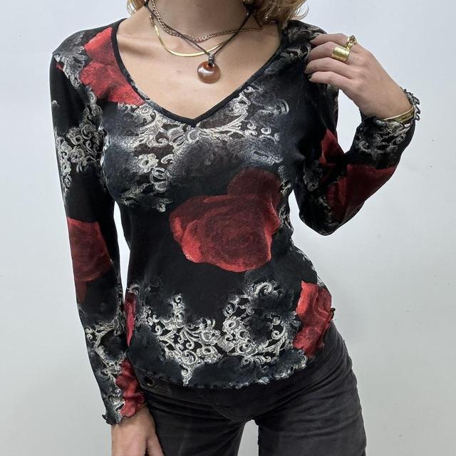 Gothic distressed floral long sleeve top