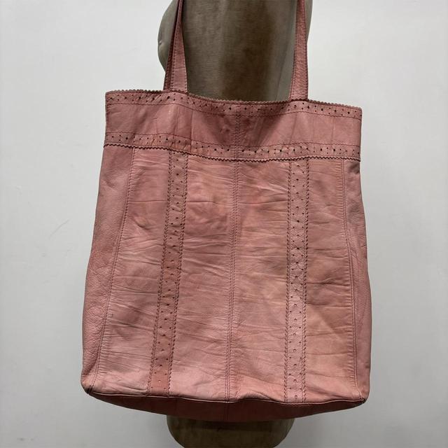 Brouge patterned pink leather tote bag