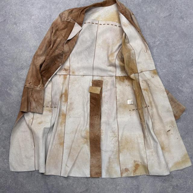Tan suede long leather jacket