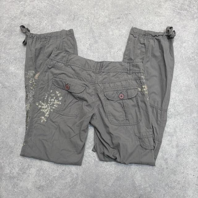 Khaki y2k emboidered cargo trousers