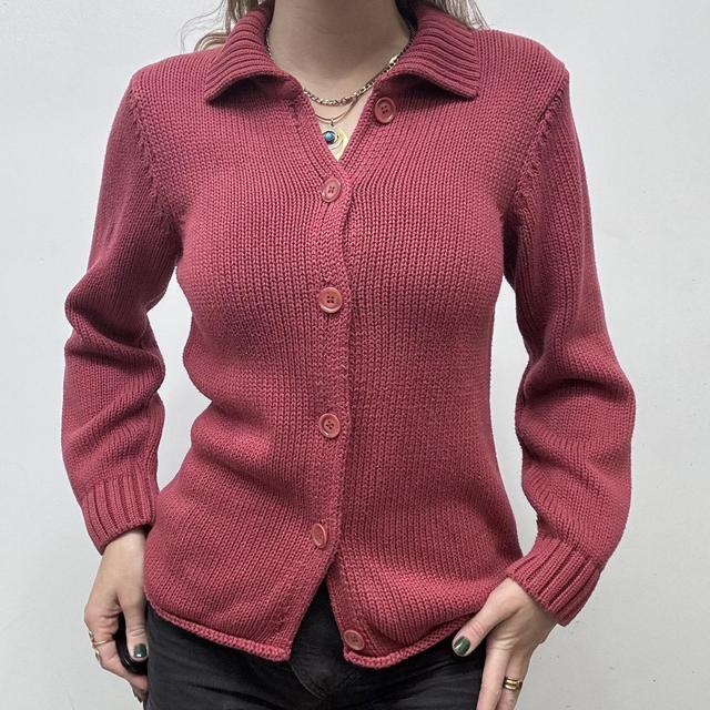 Red chunky cotton knit cardigan