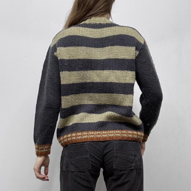 Oversized slouchy knit argyle striped jumper