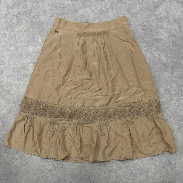 Tan silk pleated flared skirt