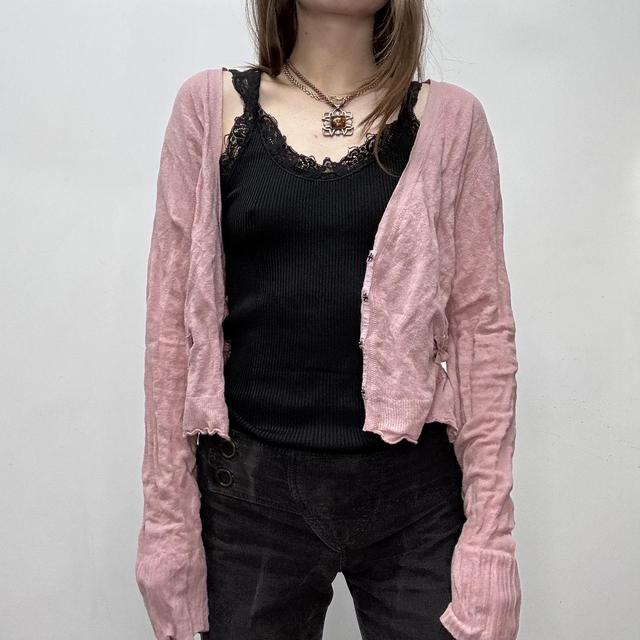 Pink slouchy gathered cardigan