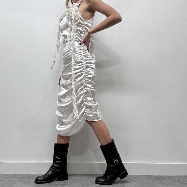 White satin gathered cinch fairy dress