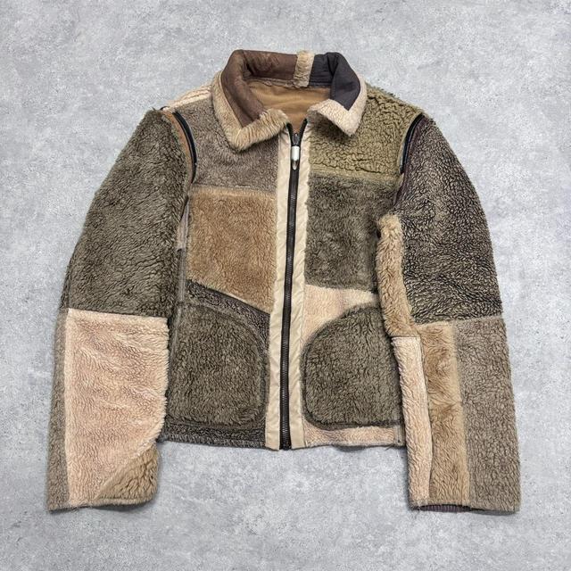 Faux leather sheepskin patchwork jacket