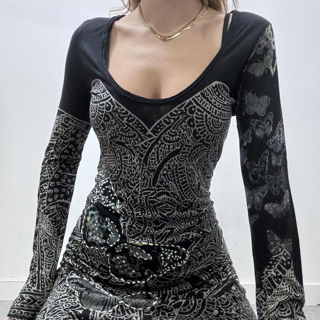 Grunge asymmetric graphic dress