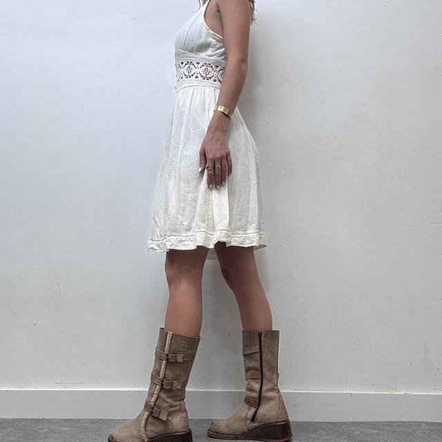 White lace boho flared midi dress