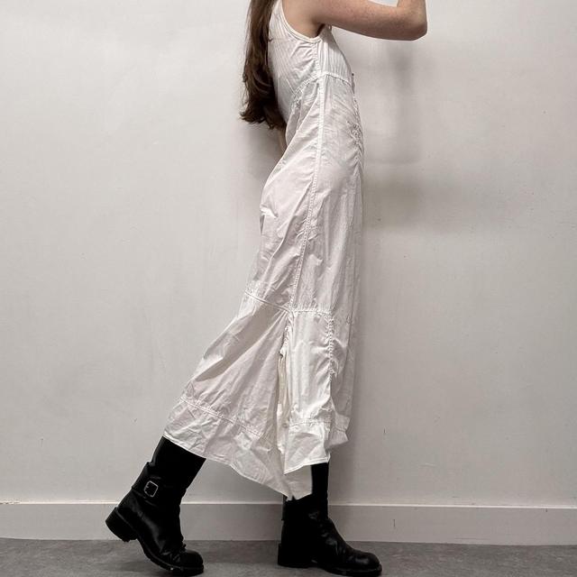 White cargo asymmetric pinstripe maxi dress