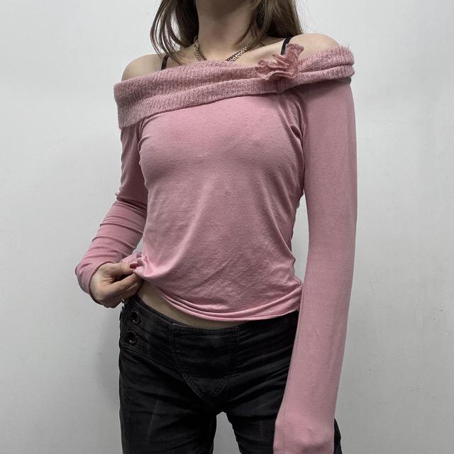 Pink mohair off the shoulder tshirt