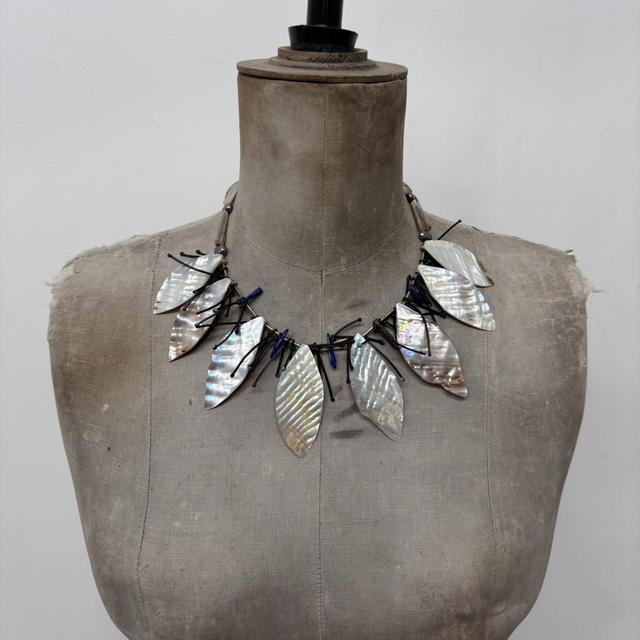 Boho fairy pearl leaf necklace