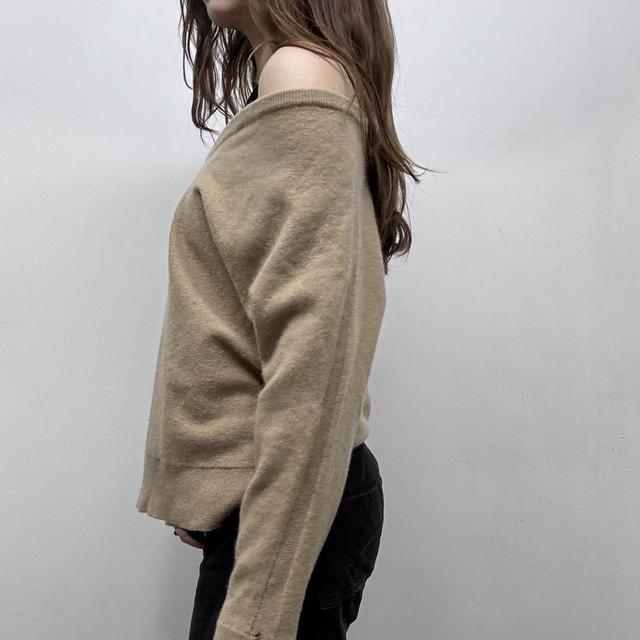 Tan off the shoulder slouchy cashmere jumper