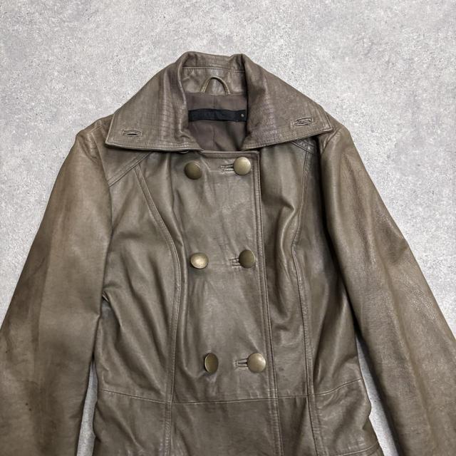 Khaki leather trench coat