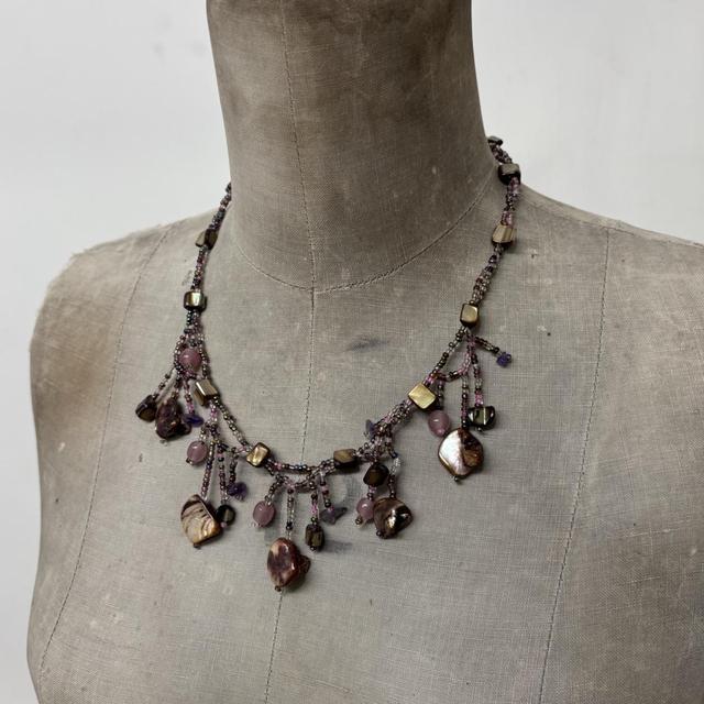Draped gemstone pearl fairy necklace