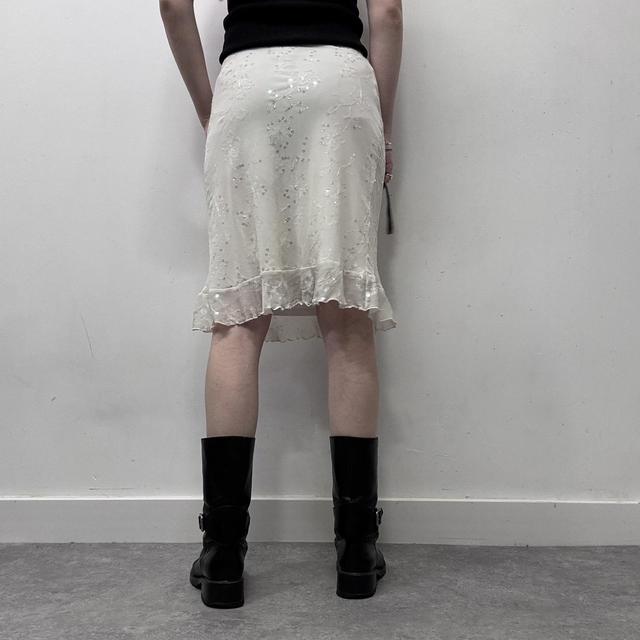 White embellished mesh mini midi skirt