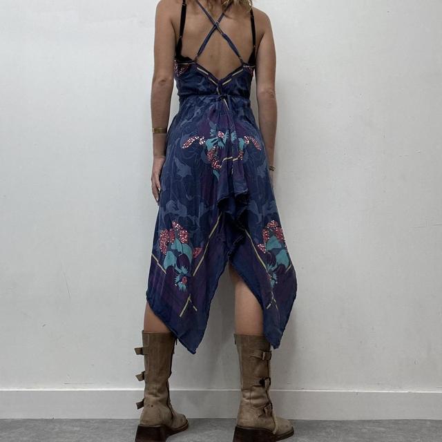 Printed silk handkerchief asymmetric dress