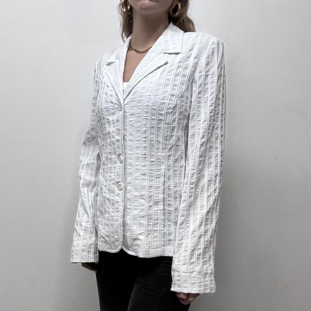 White ribbed pinstripe textured blazer