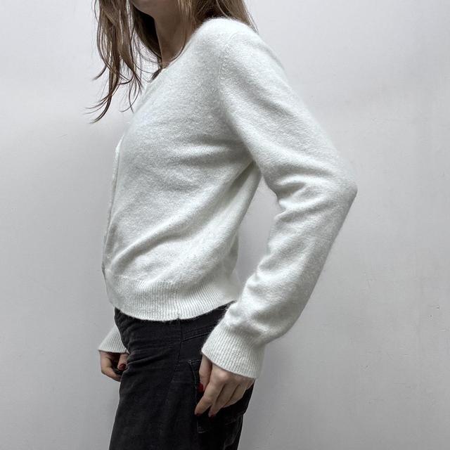 White fluffy knit angora cardigan