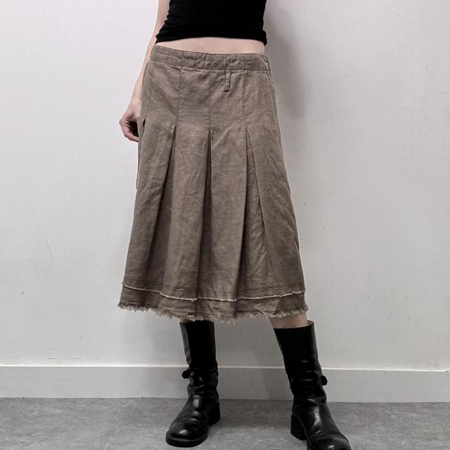 Linen distressed pleated skirt