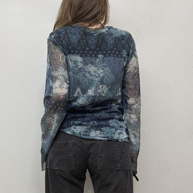 Distressed paisley print mesh top