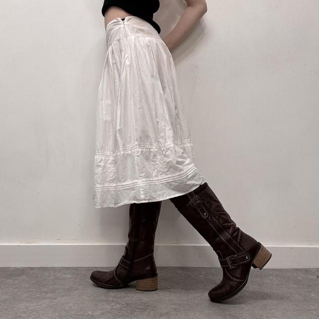 White cotton tiered embroidered maxi skirt