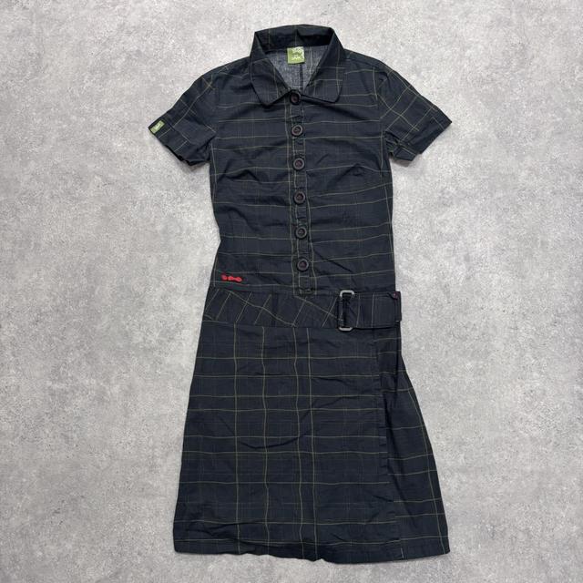 Pinstripe checked fitted shirt dress