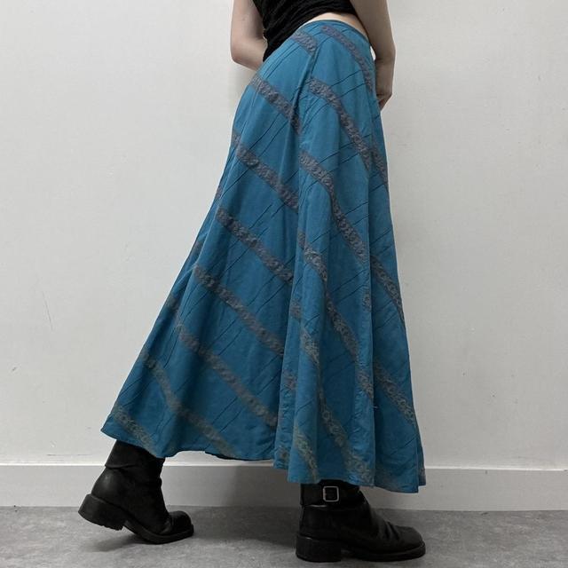 Blue lace flared skirt